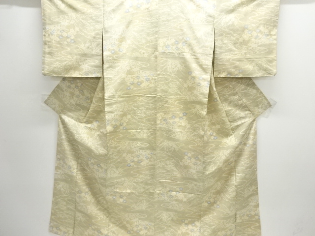 JAPANESE KIMONO / ANTIQUE KIMONO / SILK / TSUMUGI / WOVEN FLORAL PLANTS